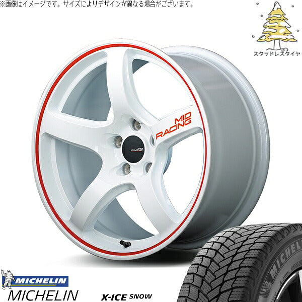 ミシュラン エックスアイス スノー (X-ICE SNOW) 215/60R17 ＋ MIDレーシング R50 ホワイト/リムレッドライン 17インチ 7.0J +48 5H114.3P スタッドレス・ホイール4本セット。1枚目。