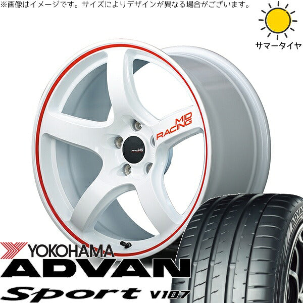 ヨコハマタイヤ アドバンスポーツ V107 225/60R18 ＋ MIDレーシング R50 ホワイト/リムレッドライン 18インチ 8.5J +45 5H120P サマー・ホイール4本セット。1枚目。