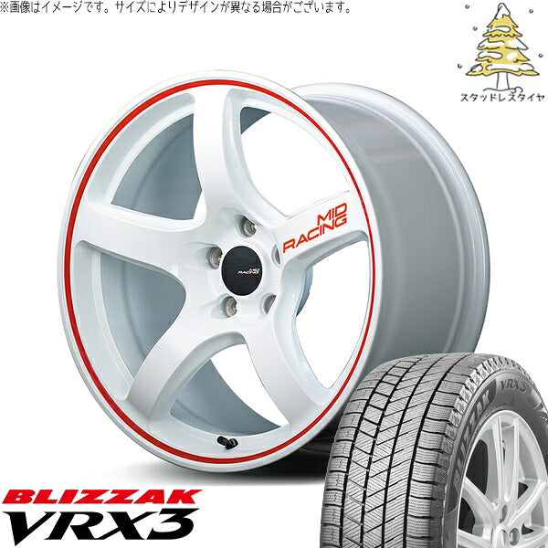 ブリヂストン ブリザック VRX3 215/50R17 ＋ MIDレーシング R50 ホワイト/リムレッドライン 17インチ 7J +48 5H114.3P スタッドレス・ホイール4本セット。1枚目。