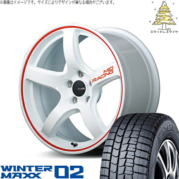 ダンロップ ウィンターマックス02 215/50R17 ＋ MIDレーシング R50 ホワイト/リムレッドライン 17インチ 7J +48 5H114.3P スタッドレス・ホイール4本セット。1枚目。