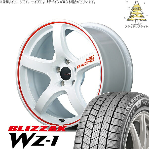 ブリヂストン ブリザック WZ-1 (BLIZZAK WZ-1) 225/60R17 ＋ MIDレーシング R50 ホワイト/リムレッドライン 17インチ 7.0J +48 5H114.3P スタッドレス・ホイール4本セット。1枚目。