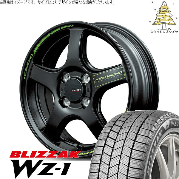 ブリヂストン ブリザック WZ-1 165/60R15 ＋ MIDレーシング R50 タイプS セミグロスブラック 15インチ 5J +45 4H100P スタッドレス・ホイール4本セット。1枚目。