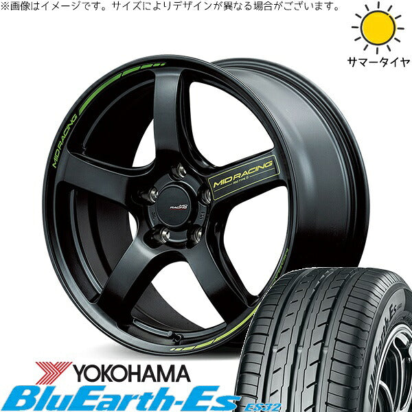 ヨコハマタイヤ ブルーアース ES32 225/55R17 ＋ MIDレーシング R50 タイプS セミグロスブラック 17インチ 7J +48 5H114.3P サマー・ホイール4本セット。1枚目。