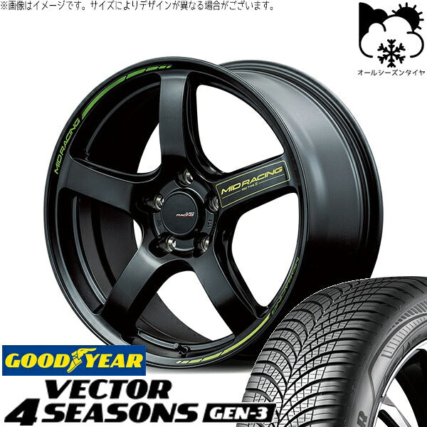 グッドイヤー ベクター4シーズンズ GEN-3 215/55R17 ＋ MIDレーシング R50 タイプS セミグロスブラック 17インチ 7J +48 5H114.3P オールシーズン・ホイール4本セット。1枚目。