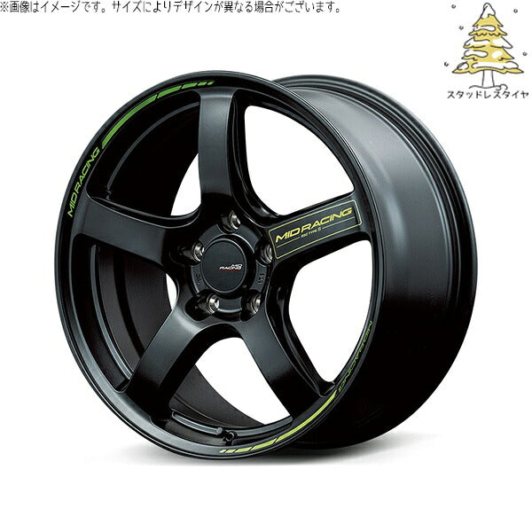 輸入スタッドレスタイヤ（銘柄指定不可） 205/55R17 ＋ MIDレーシング R50タイプS セミグロスブラック 17インチ 7.0J +48 5H114.3P ホイール4本セット。1枚目。