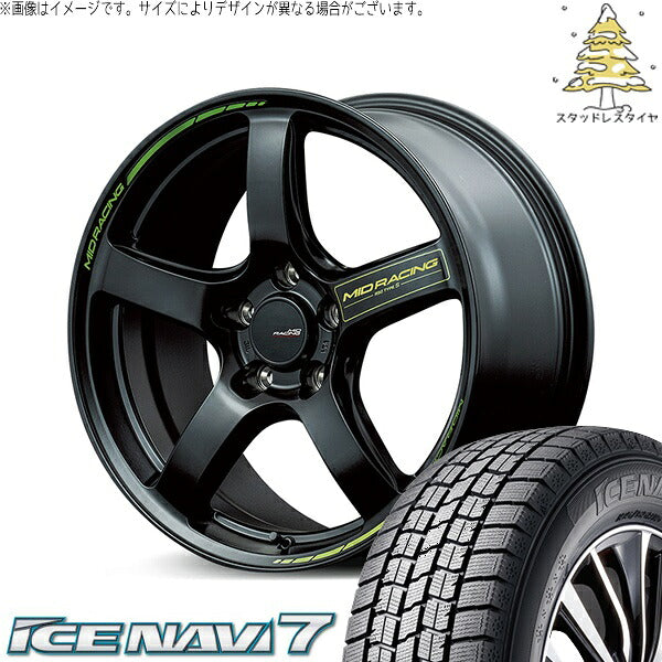 グッドイヤー アイスナビ7 225/55R17 ＋ MIDレーシング R50 タイプS セミグロスブラック 17インチ 7J +48 5H100P スタッドレス・ホイール4本セット。1枚目。