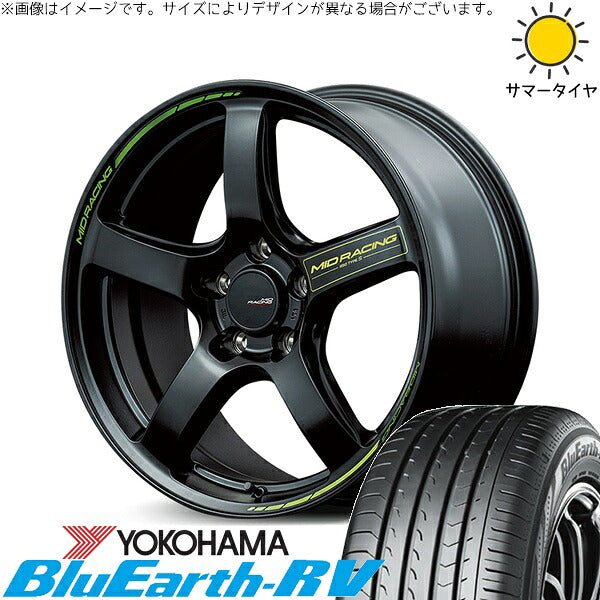 ヨコハマタイヤ ブルーアース RV03 215/60R17 ＋ MIDレーシング R50 タイプS セミグロスブラック 17インチ 7J +48 5H114.3P サマー・ホイール4本セット。1枚目。