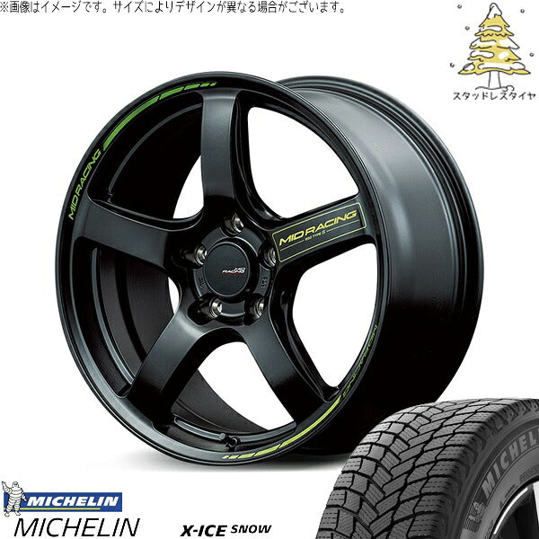 ミシュラン エックスアイス スノー 215/55R17 ＋ MIDレーシング R50 タイプS セミグロスブラック 17インチ 7J +48 5H114.3P スタッドレス・ホイール4本セット。1枚目。