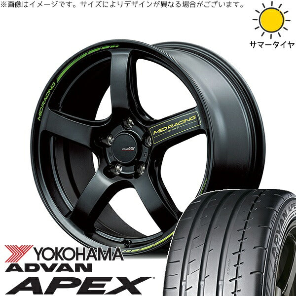 ヨコハマタイヤ アドバン APEX V601 225/45R18 ＋ MIDレーシング R50 タイプS セミグロスブラック 18インチ 8J +45 5H114.3P サマー・ホイール4本セット。1枚目。