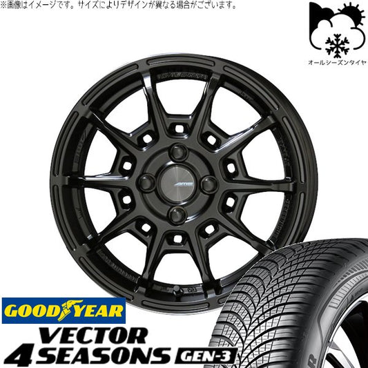 グッドイヤー ベクター4シーズンズ GEN-3 195/65R15 ＋ ガレルナ レフィーノ マットブラック 15インチ 6J +45 4H100P オールシーズン・ホイール4本セット。1枚目。