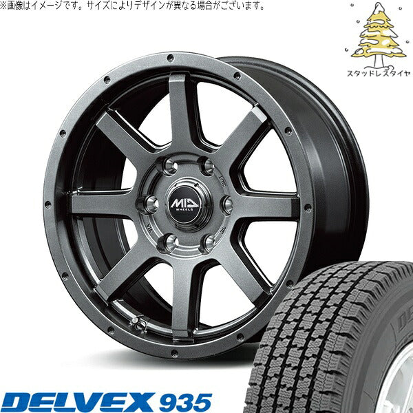 トーヨータイヤ デルベックス 935 195/80R15 ＋ MIDホイール マッドライダー メタリックグレー 15インチ 6J +33 6H139.7P スタッドレス・ホイール4本セット。1枚目。