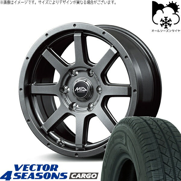 グッドイヤー ベクター4シーズンズ カーゴ 195/80R15 ＋ MIDホイール マッドライダー メタリックグレー 15インチ 6J +33 6H139.7P オールシーズン・ホイール4本セット。1枚目。