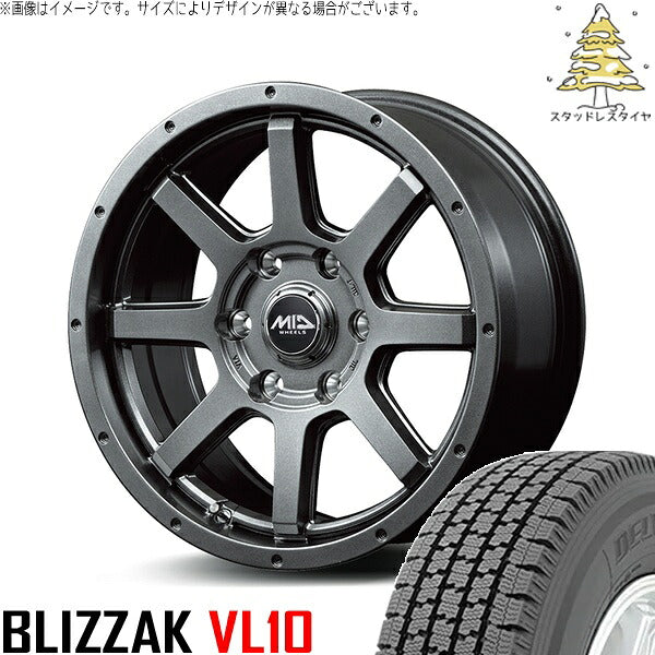 ブリヂストン ブリザック VL10 195/80R15 ＋ MIDホイール マッドライダー メタリックグレー 15インチ 6J +33 6H139.7P スタッドレス・ホイール4本セット。1枚目。