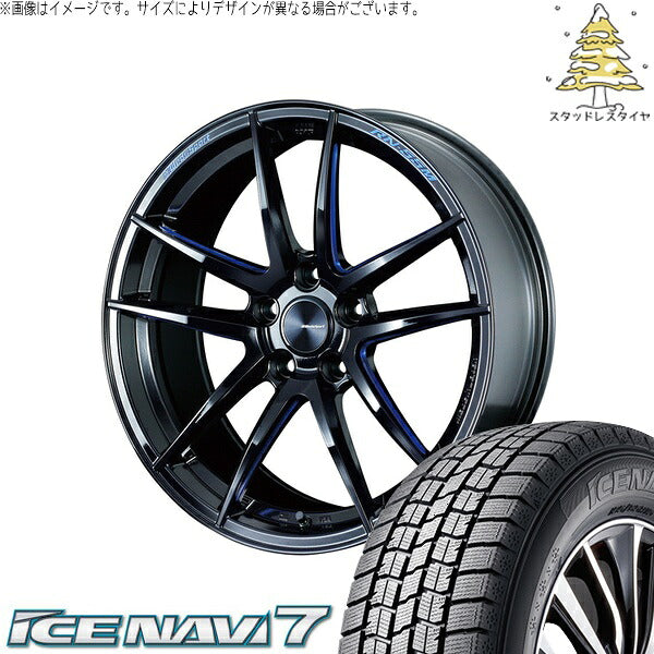 グッドイヤー アイスナビ7 225/45R18 ＋ ウェッズスポーツ RN55M ブラックブルーマシニング 18インチ 7.5J +45 5H100P スタッドレス・ホイール4本セット。1枚目。