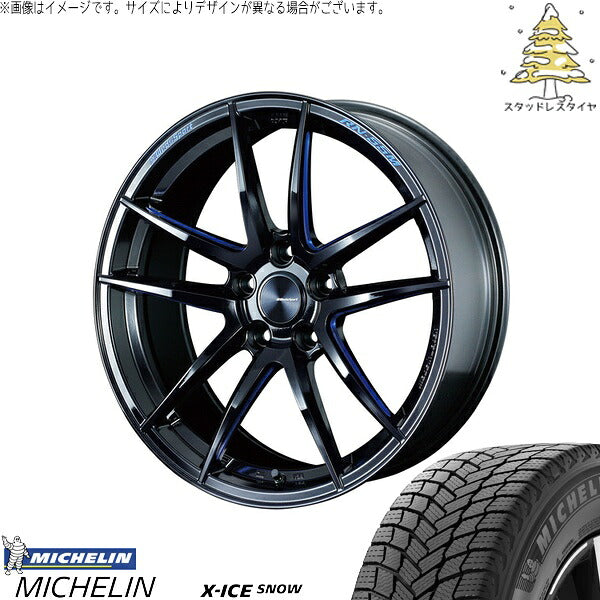 ミシュラン エックスアイス スノー 225/40R18 ＋ ウェッズスポーツ RN55M ブラックブルーマシニング 18インチ 8J +45 5H114.3P スタッドレス・ホイール4本セット。1枚目。