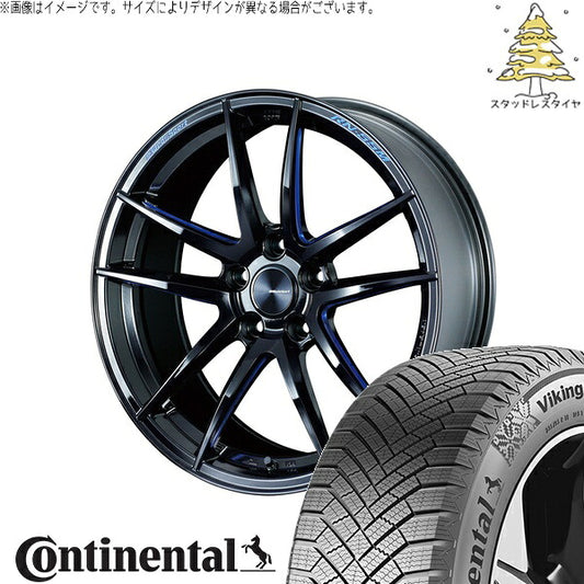 コンチネンタル バイキングコンタクト8 225/45R18 ＋ ウェッズスポーツ RN55M ブラックブルーマシニング 18インチ 8J +35 5H114.3P スタッドレス・ホイール4本セット。1枚目。