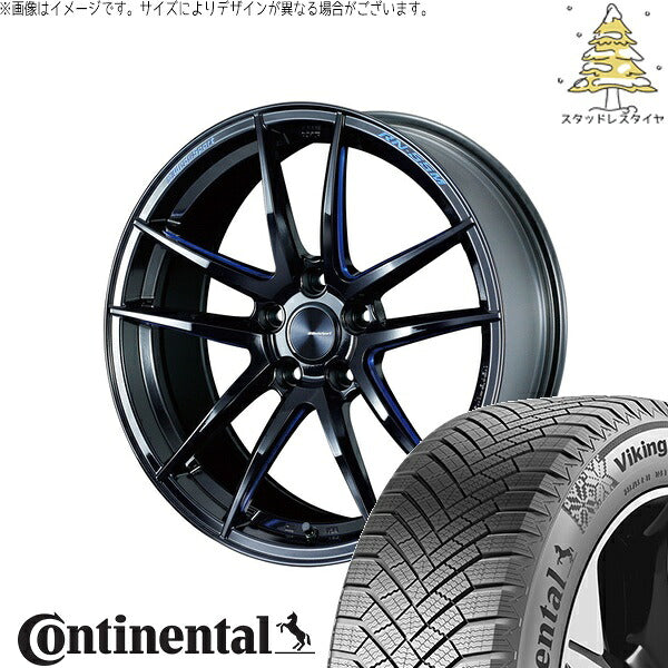 コンチネンタル バイキングコンタクト8 225/45R18 ＋ ウェッズスポーツ RN55M ブラックブルーマシニング 18インチ 7.5J +45 5H100P スタッドレス・ホイール4本セット。1枚目。