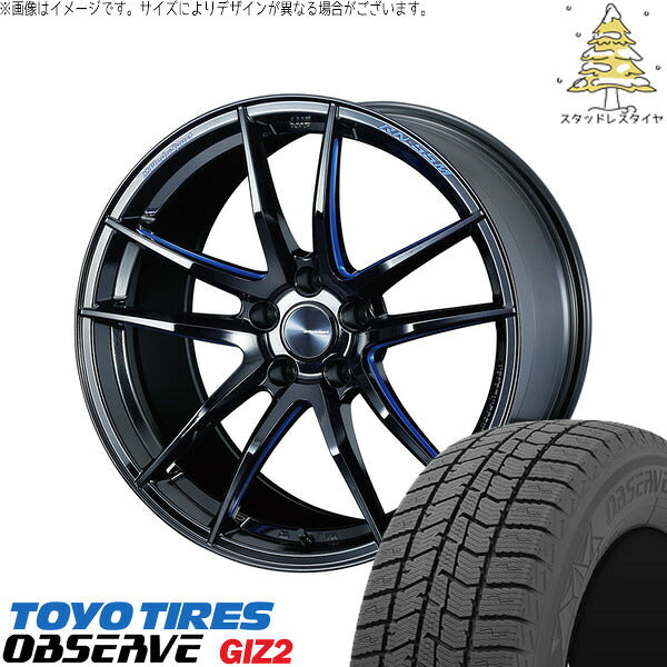 トーヨータイヤ OBSERVE 215/45R18 ＋ ウェッズスポーツ RN55M ブラックブルーマシニング 18インチ 7.5J +45 5H114.3P スタッドレス・ホイール4本セット。1枚目。