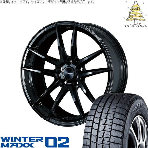 ダンロップ ウィンターマックス02 225/50R18 ＋ ウェッズスポーツ RN55M グロスブラック 18インチ 7.5J +45 5H114.3P スタッドレス・ホイール4本セット。1枚目。