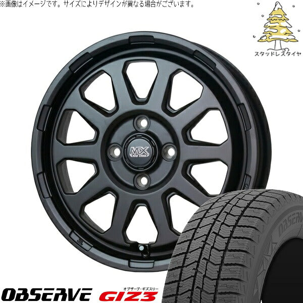 トーヨータイヤ オブザーブ ギズスリー (OBSERVE GIZ3) 155/65R14 ＋ マッドクロス レンジャー マットブラック 14インチ 4.5J +45 4H100P スタッドレス・ホイール4本セット。1枚目。
