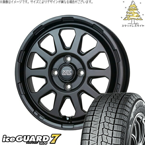 ヨコハマタイヤ アイスガード セブン (iceGUARD7 IG70) 175/65R15 ＋ マッドクロス レンジャー マットブラック 15インチ 4.5J +45 4H100P スタッドレス・ホイール4本セット。1枚目。