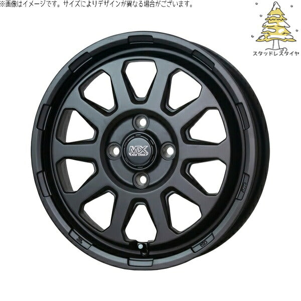輸入スタッドレスタイヤ（銘柄指定不可） 165/55R14 ＋ マッドクロス レンジャー マットブラック 14インチ 4.5J +45 4H100P ホイール4本セット。1枚目。