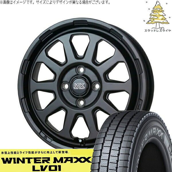 ダンロップ ウィンターマックス LV01 155/80R14 ＋ マッドクロス レンジャー マットブラック 14インチ 5J +35 4H100P スタッドレス・ホイール4本セット。1枚目。