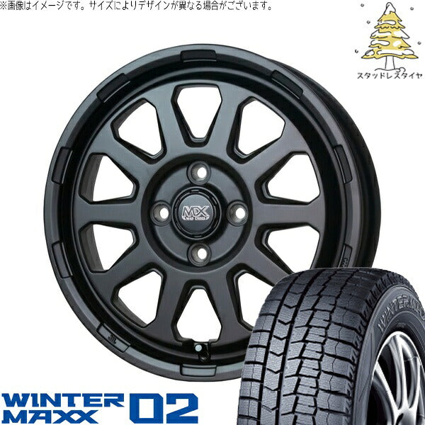 ダンロップ ウィンターマックス02 165/55R14 ＋ マッドクロス レンジャー マットブラック 14インチ 4.5J +45 4H100P スタッドレス・ホイール4本セット。1枚目。