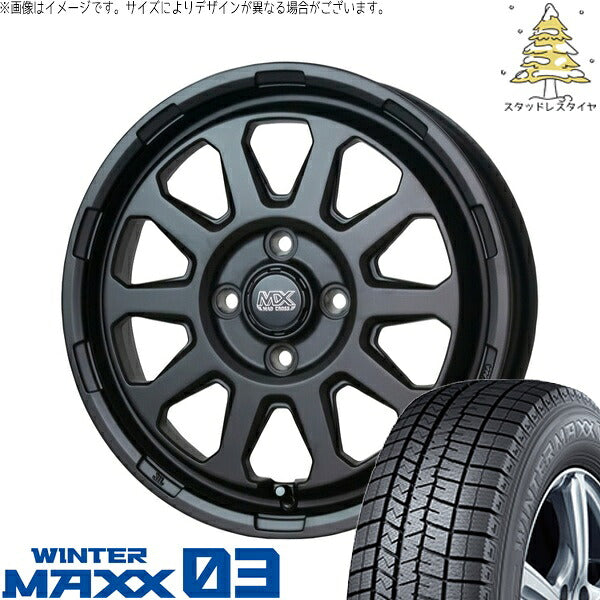 ダンロップ ウィンターマックス03 (WINTERMAXX03 WM03) 165/70R14 ＋ マッドクロス レンジャー マットブラック 14インチ 4.5J +45 4H100P スタッドレス・ホイール4本セット。1枚目。