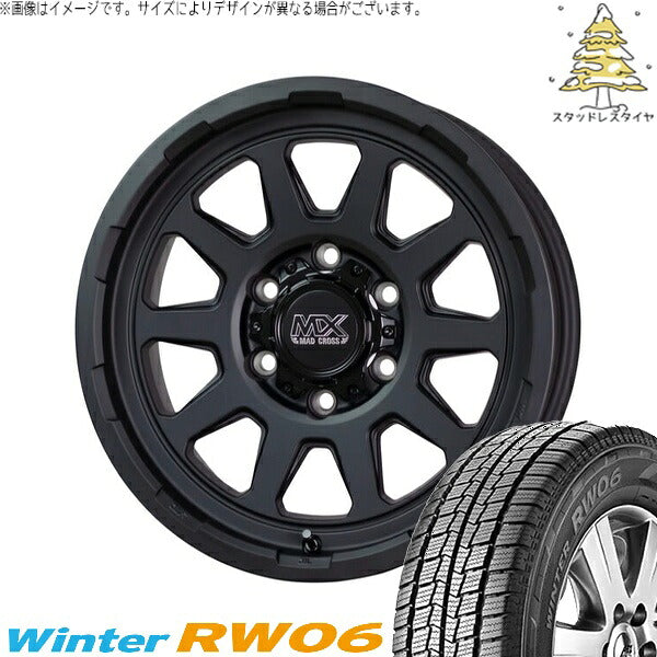 ハンコック ウィンター RW06 195/80R15 ＋ マッドクロス レンジャー マットブラック 15インチ 6J +33 6H139.7P スタッドレス・ホイール4本セット。1枚目。