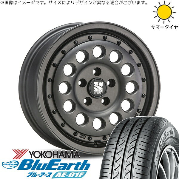 ヨコハマタイヤ ブルーアース AE-01F 195/65R16 ＋ エクストリームJ ラギッド ガンブラック 16インチ 6.5J +38 5H100P サマー・ホイール4本セット。1枚目。