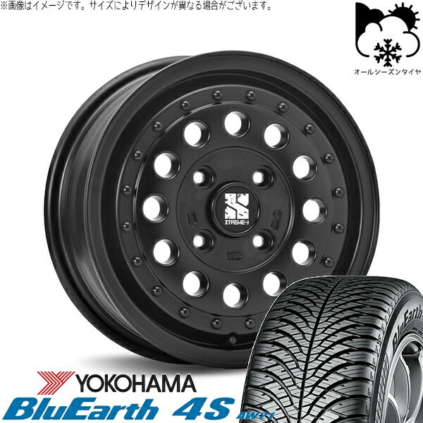 ヨコハマタイヤ ブルーアース4S AW21 165/65R14 ＋ エクストリームJ ラギッド サテンブラック 14インチ 5J +35 4H100P オールシーズン・ホイール4本セット。1枚目。