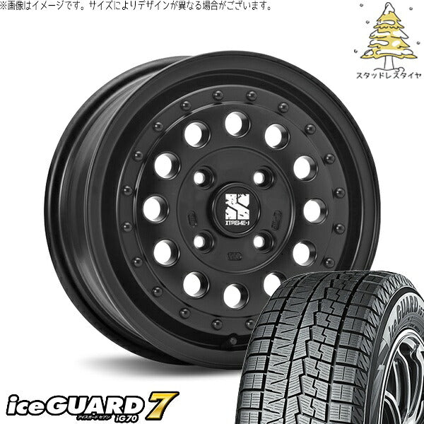 ヨコハマタイヤ アイスガードセブン IG70 185/70R14 ＋ エクストリームJ ラギッド サテンブラック 14インチ 5J +42 4H114.3P スタッドレス・ホイール4本セット。1枚目。