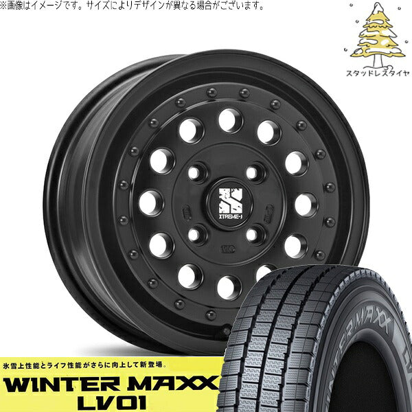 ダンロップ ウィンターマックス LV01 155/80R14 ＋ エクストリームJ ラギッド サテンブラック 14インチ 5J +35 4H100P スタッドレス・ホイール4本セット。1枚目。