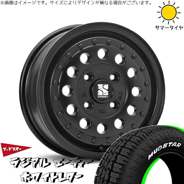マッドスター ラジアルAT 165/65R14 ＋ エクストリームJ ラギッド サテンブラック 14インチ 5J +35 4H100P サマー・ホイール4本セット。1枚目。