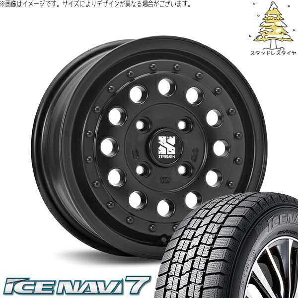 グッドイヤー アイスナビ7 165/65R14 ＋ エクストリームJ ラギッド サテンブラック 14インチ 5J +35 4H100P スタッドレス・ホイール4本セット。1枚目。
