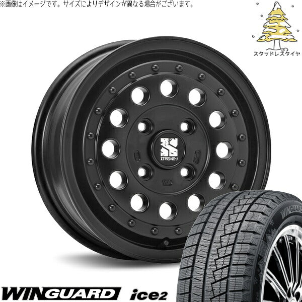 ネクセン ウィンガード アイス2 185/70R14 ＋ エクストリームJ ラギッド サテンブラック 14インチ 5J +42 4H114.3P スタッドレス・ホイール4本セット。1枚目。