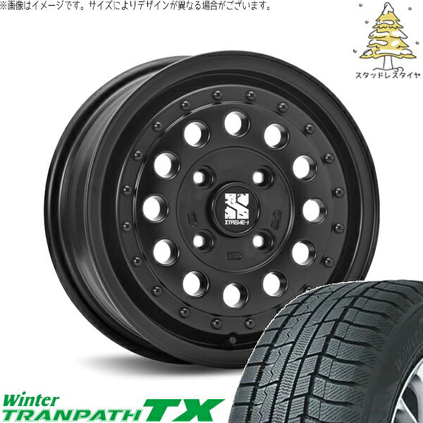 トーヨータイヤ ウィンタートランパス TX 165/65R14 ＋ エクストリームJ ラギッド サテンブラック 14インチ 5J +35 4H100P スタッドレス・ホイール4本セット。1枚目。