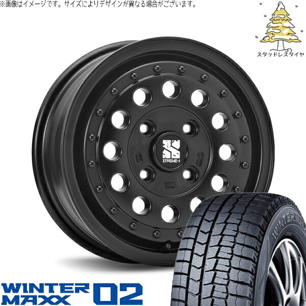 ダンロップ ウィンターマックス02 165/65R14 ＋ エクストリームJ ラギッド サテンブラック 14インチ 5J +35 4H100P スタッドレス・ホイール4本セット。1枚目。