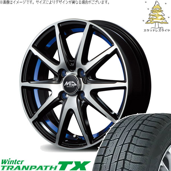 トーヨータイヤ ウィンタートランパス TX 225/60R18 ＋ MIDホイール RX02 ブラックポリッシュ/ブルー 18インチ 7J +48 5H114.3P スタッドレス・ホイール4本セット。1枚目。