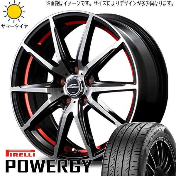 ピレリ パワジー 195/55R16 ＋ MIDホイール RX02 ブラックポリッシュ/レッド 16インチ 6J +42 4H100P サマー・ホイール4本セット。1枚目。