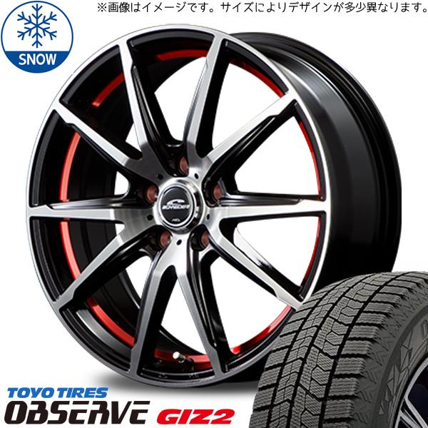トーヨータイヤ OBSERVE 185/60R15 ＋ MIDホイール RX02 ブラックポリッシュ/レッド 15インチ 6J +45 5H100P スタッドレス・ホイール4本セット。1枚目。