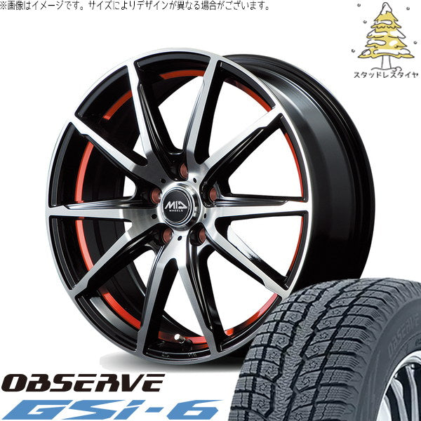 トーヨータイヤ オブザーブ Gsi-6 235/65R18 ＋ MIDホイール RX02 ブラックポリッシュ/レッド 18インチ 8J +45 5H114.3P スタッドレス・ホイール4本セット。1枚目。