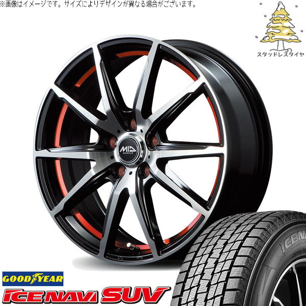グッドイヤー アイスナビ SUV 215/65R16 ＋ MIDホイール RX02 ブラックポリッシュ/レッド 16インチ 6.5J +38 5H114.3P スタッドレス・ホイール4本セット。1枚目。