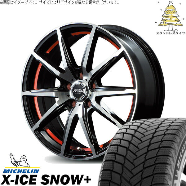 ミシュラン エックスアイス スノー+ 215/65R16 ＋ MIDホイール RX02 ブラックポリッシュ/レッド 16インチ 6.5J +38 5H114.3P スタッドレス・ホイール4本セット。1枚目。