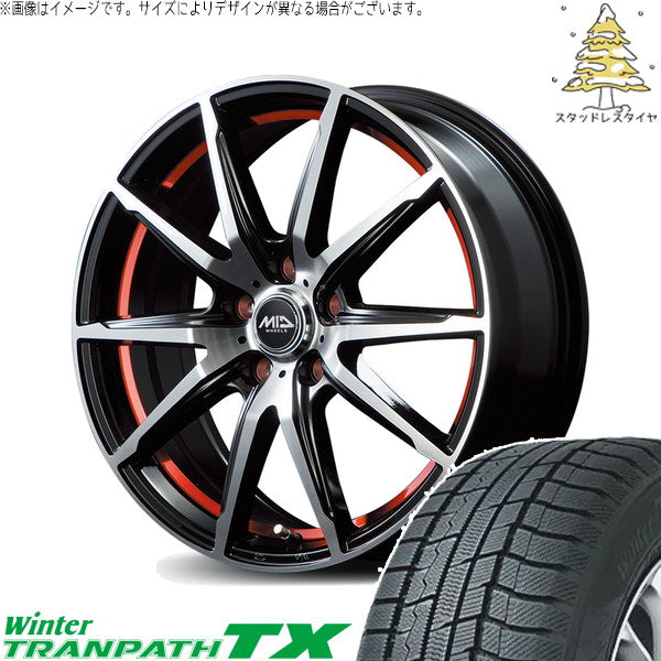 トーヨータイヤ ウィンタートランパス TX 215/55R17 ＋ MIDホイール RX02 ブラックポリッシュ/レッド 17インチ 7J +50 5H114.3P スタッドレス・ホイール4本セット。1枚目。