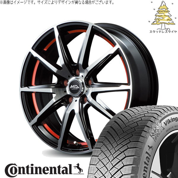 コンチネンタル バイキングコンタクト8 225/60R18 ＋ MIDホイール RX02 ブラックポリッシュ/レッド 18インチ 7J +48 5H114.3P スタッドレス・ホイール4本セット。1枚目。