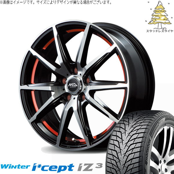 ハンコック ウィンターアイセプト IZ3 W636 225/45R18 ＋ MIDホイール RX02 ブラックポリッシュ/レッド 18インチ 7J +48 5H114.3P スタッドレス・ホイール4本セット。1枚目。