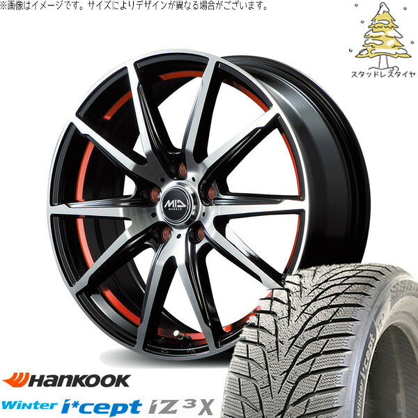 ハンコック ウィンターアイセプト IZ3X W636A 225/60R18 ＋ MIDホイール RX02 ブラックポリッシュ/レッド 18インチ 7J +48 5H114.3P スタッドレス・ホイール4本セット。1枚目。