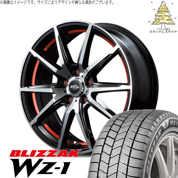 ブリヂストン ブリザック WZ-1 215/50R18 ＋ MIDホイール RX02 ブラックポリッシュ/レッド 18インチ 7J +48 5H114.3P スタッドレス・ホイール4本セット。1枚目。